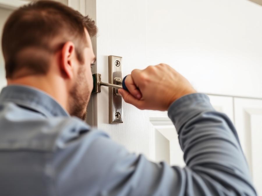 Handyman repairing a door hinge
